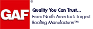 GAF logo emphasizing quality roofing solutions from North America's largest roofing manufacturer, relevant to Twin Roofing's commercial roofing services in Methuen, MA.